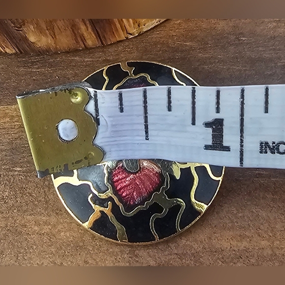 Vintage Black Gold Pink Flower Enamel Cloisonne Clip-On Round Stud Earrings - Picture 9 of 9